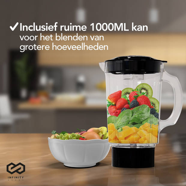 Infinity Goods Blender - Smoothie Maker - 3-in-1 - Blender To Go - 4 Bekers - 1000ML Kan - Mini Blender - Zwart