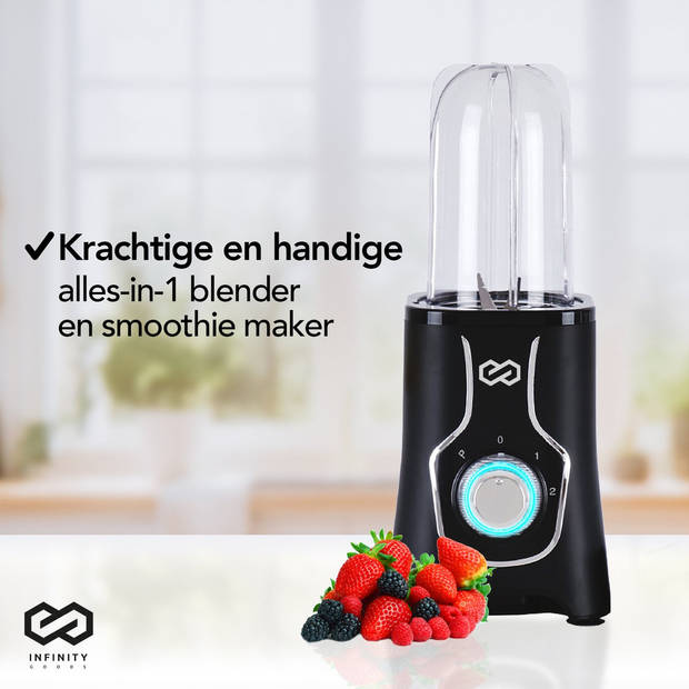 Infinity Goods Blender - Smoothie Maker - 3-in-1 - Blender To Go - 4 Bekers - 1000ML Kan - Mini Blender - Zwart