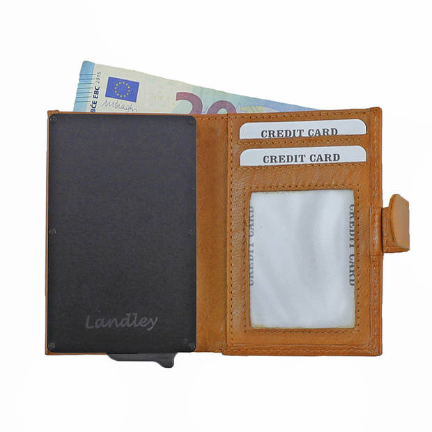 Landley Creditcardhouder met Muntgeldvak RFID - Cognac