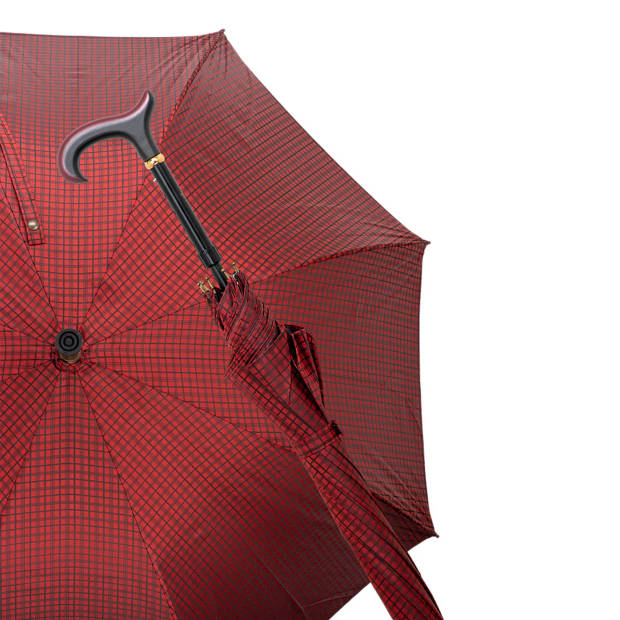 Gastrock Verstelbare paraplu wandelstok – Italiaanse stof - Rood - Derby handvat - Lengte 90 tot 98 cm – Doek 90 cm
