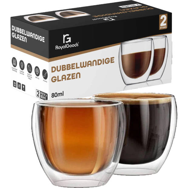 Kleine Dubbelwandige Glazen - 80 ml – Set van 2 - Espresso Glazen - Kleine Glazen
