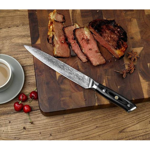 Premium PAUDIN C5 Damascus Vleesmes - 20 cm - Bijzonder Smeedpatroon - Vlijmscherp Keukenmes