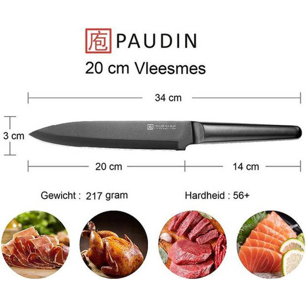 PAUDIN RC3 Professioneel RVS Keramisch Gecoat Vleesmes 20 cm - Vlijmscherp Keukenmes