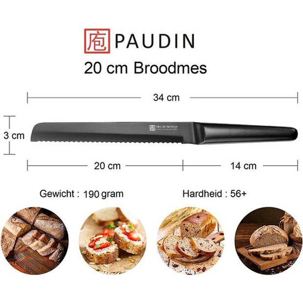 Paudin RC2 Professioneel Broodmes 20 cm - Japans mes - Banket Mes - Keramisch Gecoat