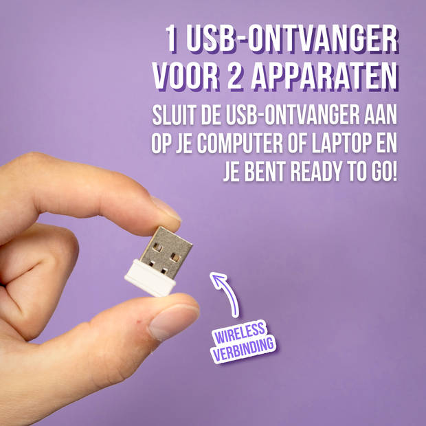 Silvergear Toetsenbord en Muis Draadloos - USB - QWERTY - Retro Paars