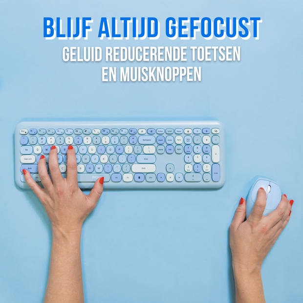 Silvergear Toetsenbord en Muis Draadloos - USB - QWERTY - Retro Blauw