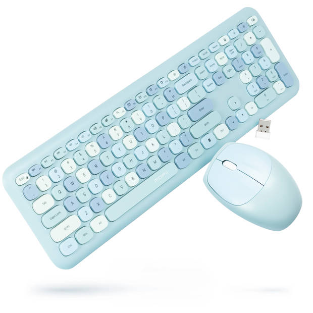 Silvergear Toetsenbord en Muis Draadloos - USB - QWERTY - Retro Blauw