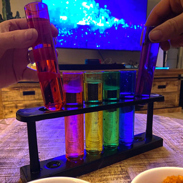 Reageerbuis shotglaasjes - 6 reageerbuisjes in verschillende kleuren - Origineel shotglas - Halloween shotglazen