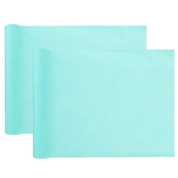 Santex Tafelloper op rol - 2x - polyester - azuurblauw - 30 cm x 10 m - Feesttafelkleden