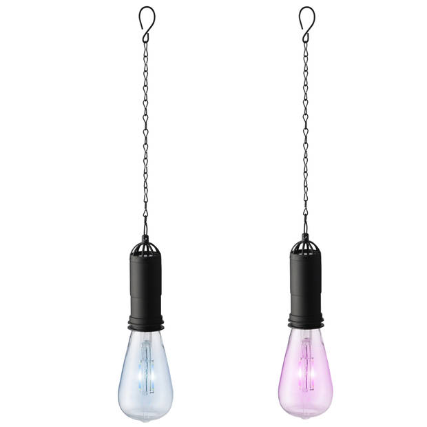 Set van 2x stuks blauwe en roze solar tuinverlichting hanglampen kunststof 20 cm - Buitenverlichting