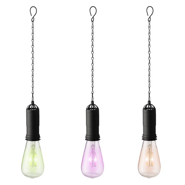 Set van 3x stuks groene, oranje en roze solar tuinverlichting hanglampen kunststof 20 cm - Buitenverlichting