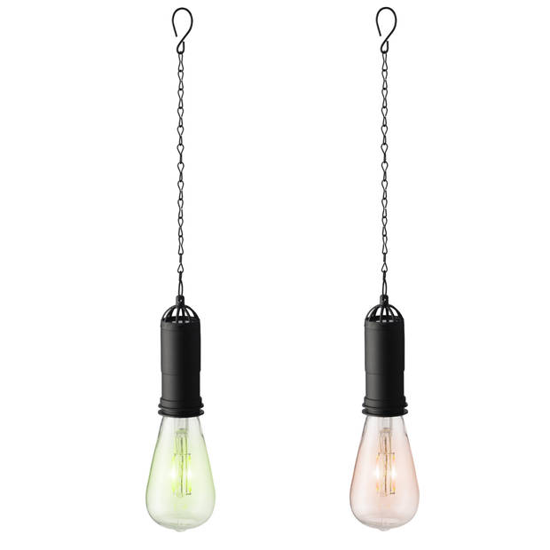 Set van 2x stuks groene en oranje solar tuinverlichting hanglampen kunststof 20 cm - Buitenverlichting