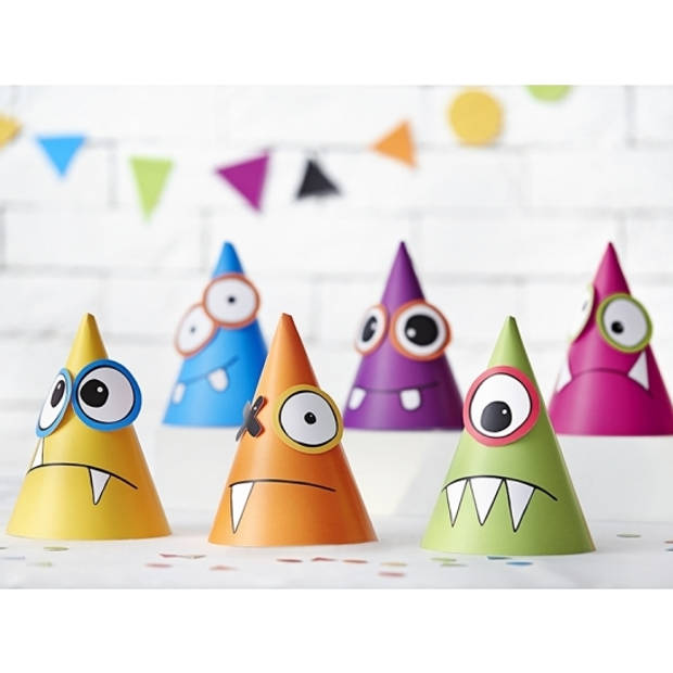 6x stuks DIY feesthoedjes feest monsters thema - Verjaardag hoedjes - Verkleedhoofddeksels