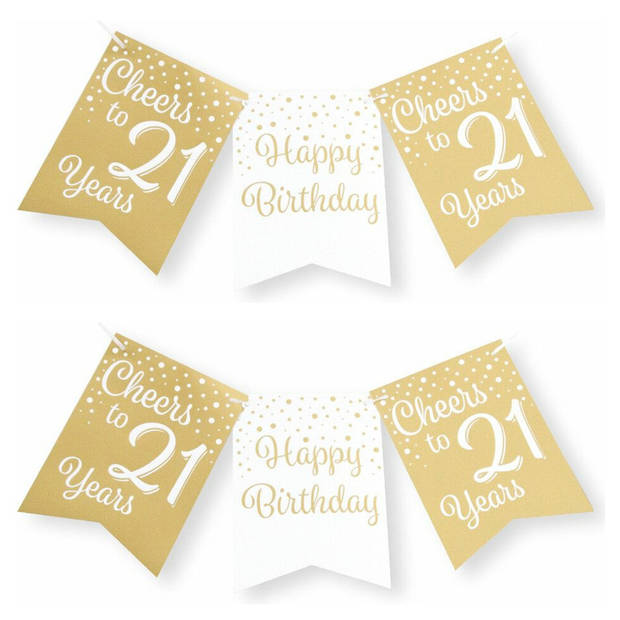 Paperdreams Verjaardag Vlaggenlijn 21 jaar - 2x - Gerecycled karton - wit/goud - 600 cm - Vlaggenlijnen