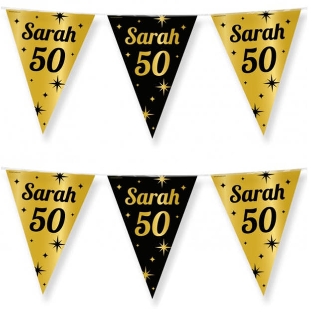 2x Stuks Paperdreams Vlaggenlijn - luxe Sarah/50 jaar feest- 10m - goud/zwart - folie - Vlaggenlijnen