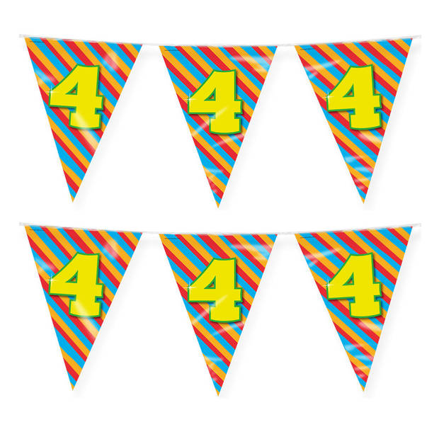 Paperdreams verjaardag 4 jaar thema vlaggetjes - 2x - feestversiering - 10m - folie - dubbelzijdig - Vlaggenlijnen