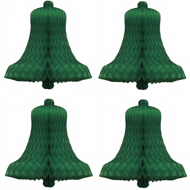 Kerstdecoratie boomversiering kerstklokjes groen 16 cm - Hangdecoratie