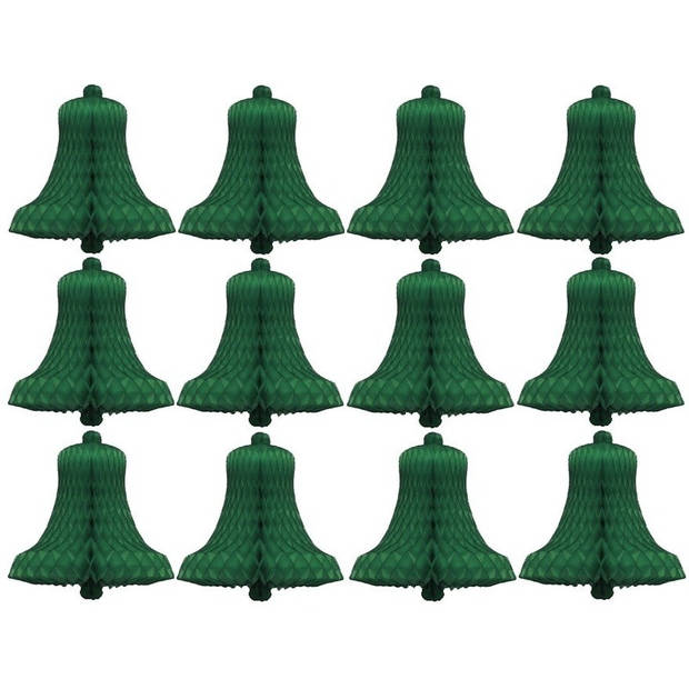 Kerstdecoratie boomversiering kerstklokjes groen 16 cm - Hangdecoratie