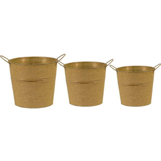 Emmer/plantenpot/bloempot - set van 3x stuks - zink - oud goud - Emmers