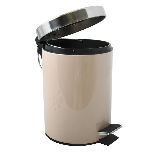 MSV Prullenbak/pedaalemmer - metaal - beige - 3 liter - 17 x 25 cm - Badkamer/toilet - Pedaalemmers