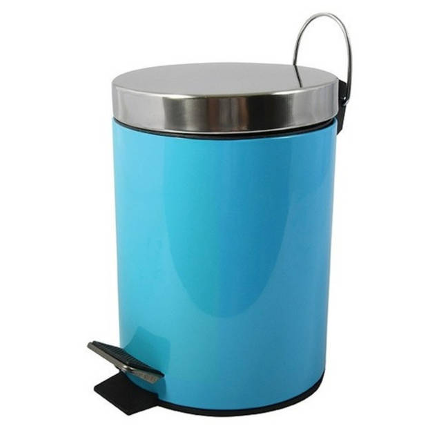 MSV Prullenbak/pedaalemmer - metaal - turquoise blauw - 3 liter - 17 x 25 cm - Badkamer/toilet - Pedaalemmers