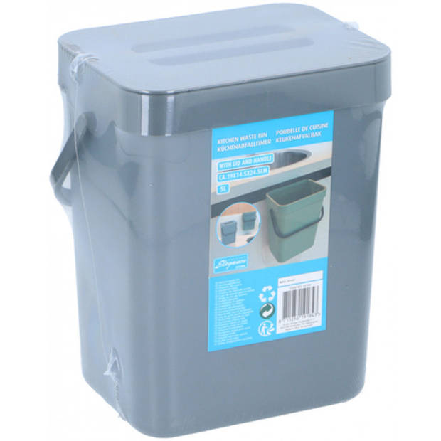 Afvalbak/vuilnisbak - 1 stuk - 5,5 liter - Kunststof - Grijs - Prullenbakken