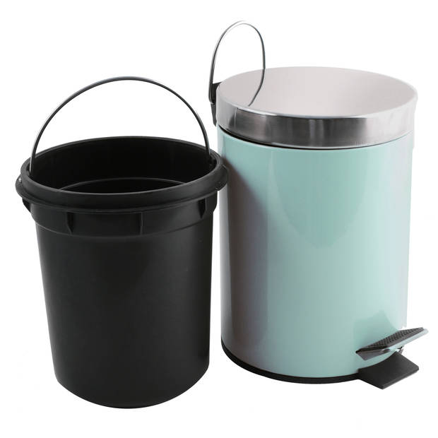 MSV Prullenbak/pedaalemmer - metaal - mintgroen - 3 liter - 17 x 25 cm - Badkamer/toilet - Pedaalemmers