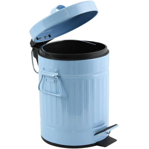 MSV Prullenbak/pedaalemmer - Industrial - metaal - pastel blauw - 3L - 17 x 26 cm - Badkamer/toilet - Pedaalemmers