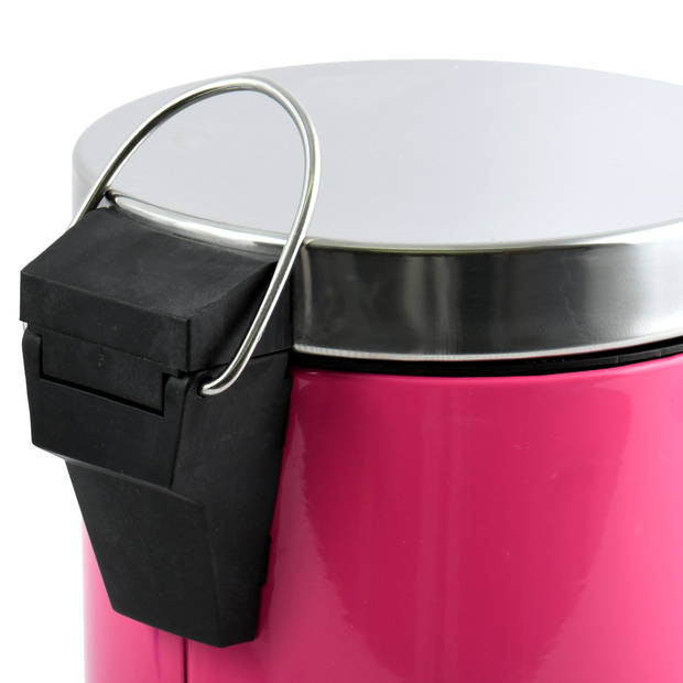 MSV Prullenbak/pedaalemmer - metaal - fuchsia roze - 3 liter - 17 x 25 cm - Badkamer/toilet - Pedaalemmers