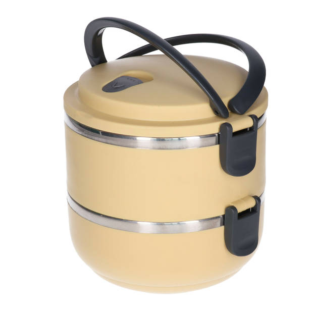 Items Stapelbare thermische lunchbox / warme maaltijd box - beige - 16 x 15 cm - Lunchboxen