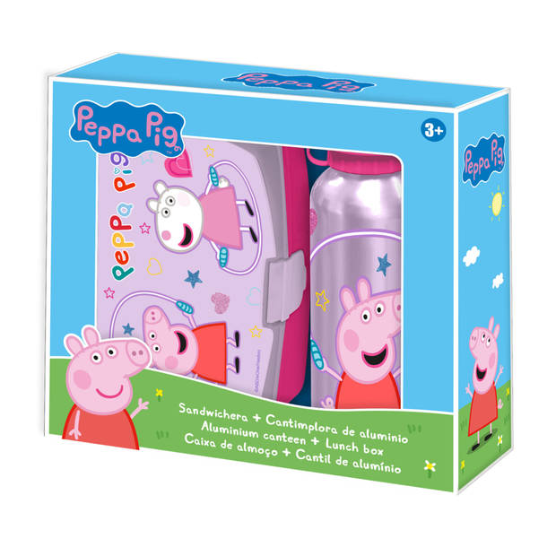 Peppa Pig lunchbox set voor kinderen - 2-delig - roze - aluminium/kunststof - Lunchboxen