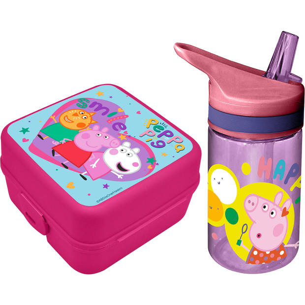 Peppa Pig lunchbox set voor kinderen - 2-delig - roze - kunststof - Lunchboxen