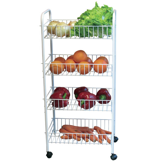 MSV Keuken/badkamer trolley - metaal - wit - met wielen - 37 x 32 x 78 cm - Opberg trolley