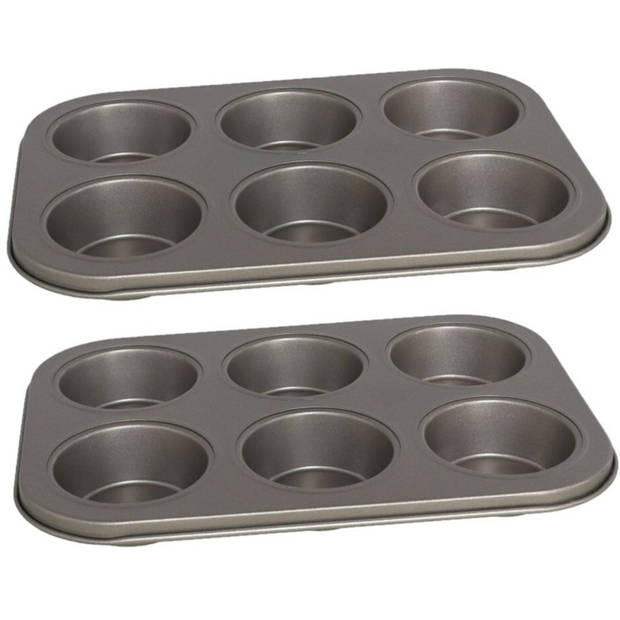 2x stuks muffins en cupcakes bakken bakvorm/bakblik 26 x 18 cm - voor 6x stuks - Muffinvormen / cupcakevormen