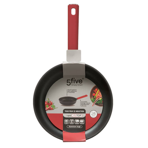 Koekenpan - Alle kookplaten geschikt - zwart/rood - dia 25 cm - Koekenpannen