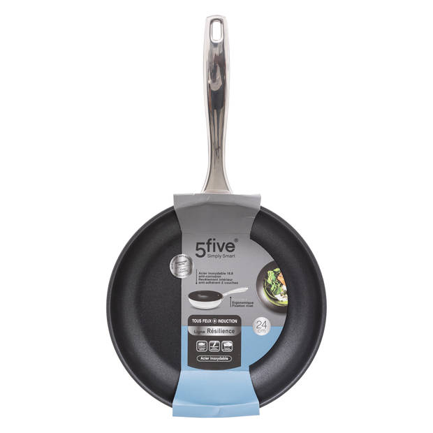 Koekenpan - Alle kookplaten geschikt - zilver/zwart - dia 24 cm - Koekenpannen