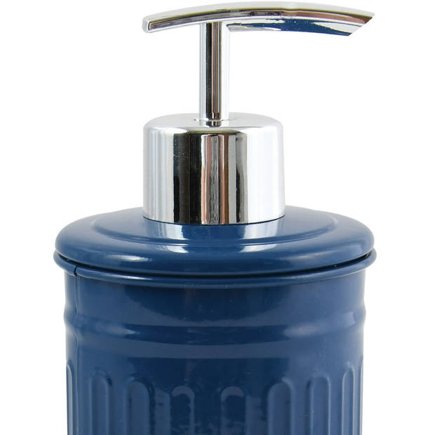 MSV Zeeppompje/dispenser - Industrial - metaal - marine blauw - 7.5 x 17 cm - 250 ml - Zeeppompjes