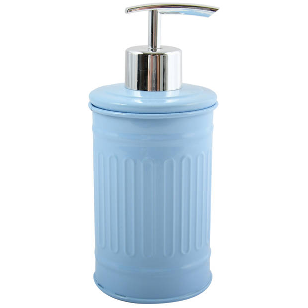 MSV Zeeppompje/dispenser - Industrial - metaal - pastel blauw - 7.5 x 17 cm - 250 ml - Zeeppompjes