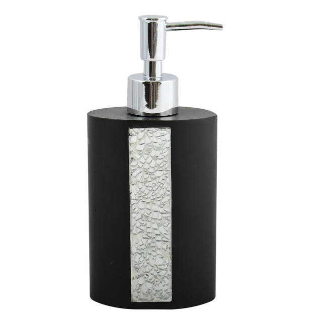 MSV Zeeppompje/dispenser - 2x - Luanda - kunststeen - zwart/zilver - 8 x 18 cm - 250 ml - Zeeppompjes