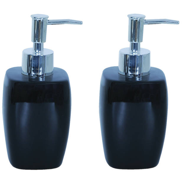 MSV Zeeppompje/dispenser - 2x - Montreal - keramiek - zwart - 7 x 16 cm - 260 ml - Zeeppompjes