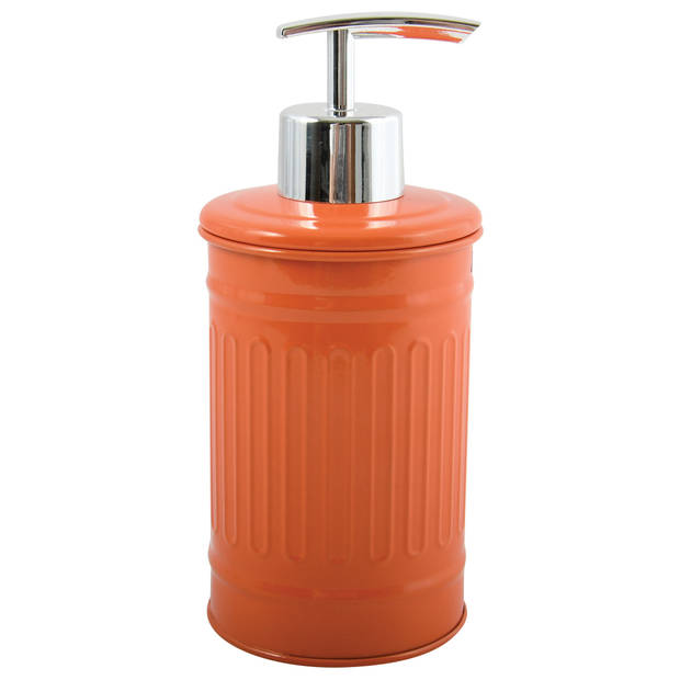 MSV Zeeppompje/dispenser - Industrial - metaal - oranje - 7.5 x 17 cm - 250 ml - Zeeppompjes