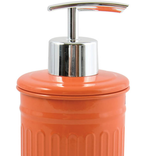 MSV Zeeppompje/dispenser - Industrial - metaal - oranje - 7.5 x 17 cm - 250 ml - Zeeppompjes