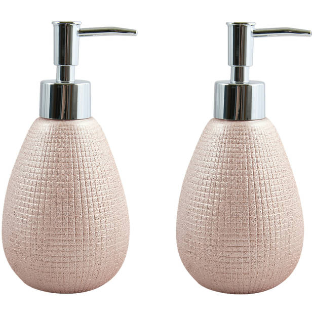 MSV Zeeppompje/dispenser - 2x - Shanghai - keramiek - rose goud - 8 x 17 cm - 260 ml - Zeeppompjes