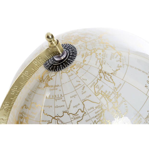 Decoratie wereldbol/globe goud/wit op metalen voet 28 x 20 cm - Wereldbollen