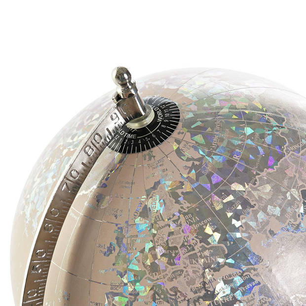 Decoratie wereldbol/globe lichtroze/zilver op metalen voet 40 x 22 cm - Wereldbollen
