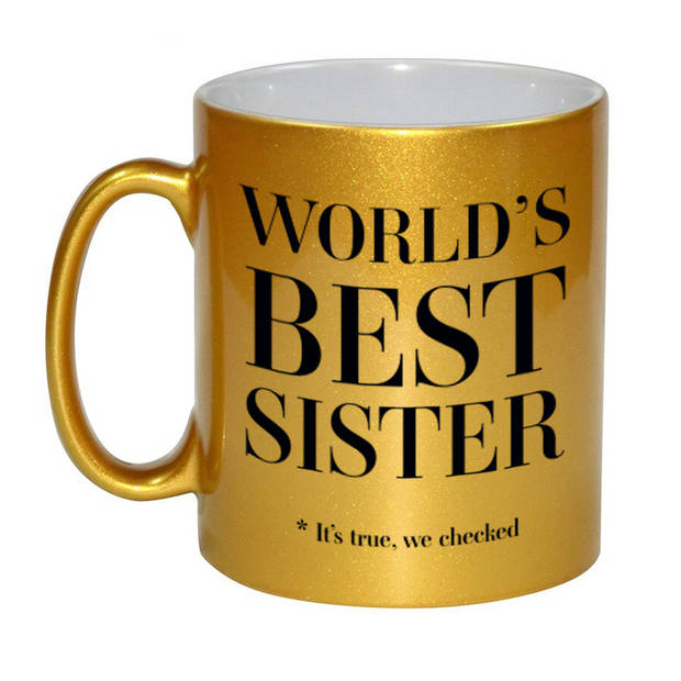 Gouden Worlds best sister cadeau koffiemok / theebeker 330 ml - Cadeau mokken - feest mokken