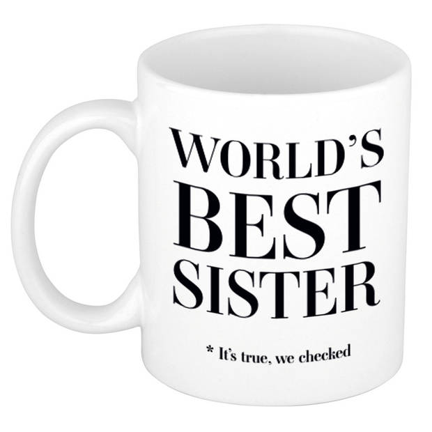 Worlds best sister cadeau koffiemok / theebeker wit 330 ml - Cadeau mokken - feest mokken