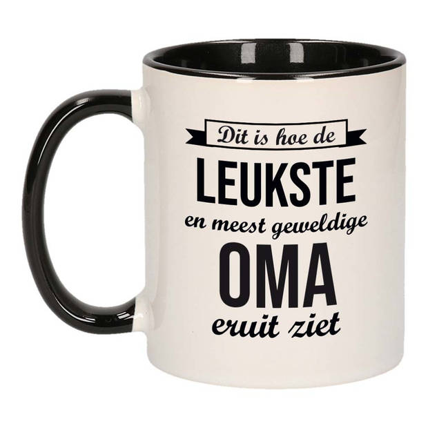 Leukste en meest geweldige oma cadeau koffiemok / theebeker wit met zwart 300 ml - feest mokken