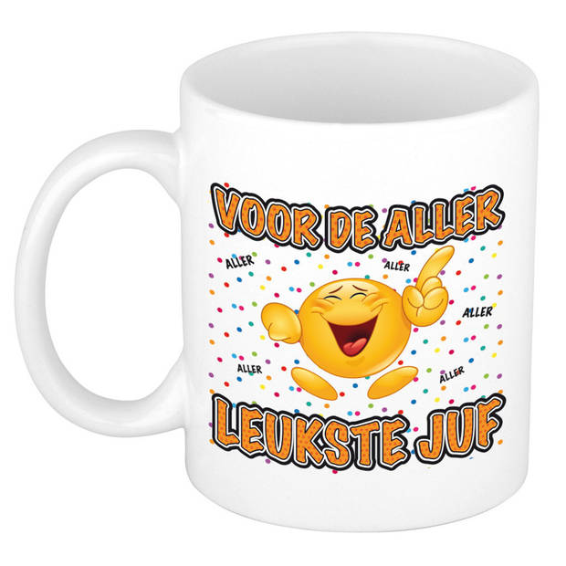 Bellatio Decorations Cadeau mok/beker - Voor de aller leukste juf - wit - 300 ml - feest mokken