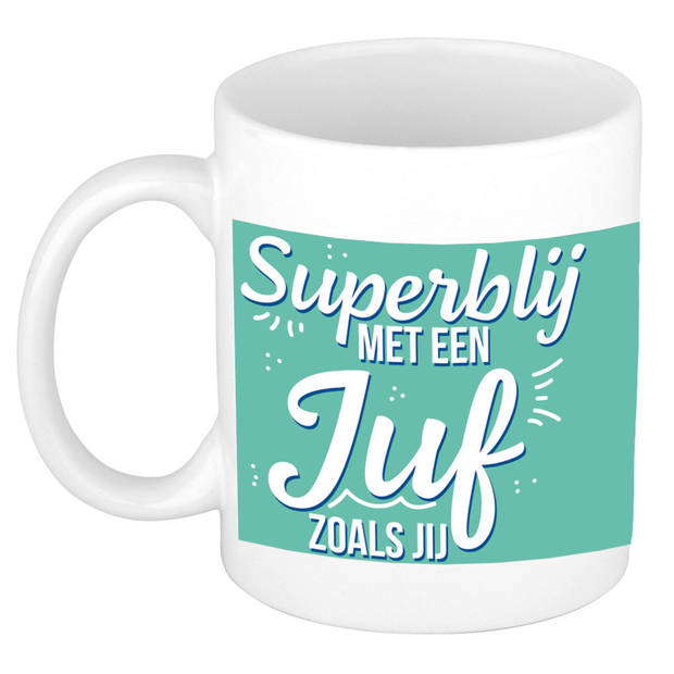 Superblij met een juf als jij cadeau mok/beker wit 300 ml - feest mokken